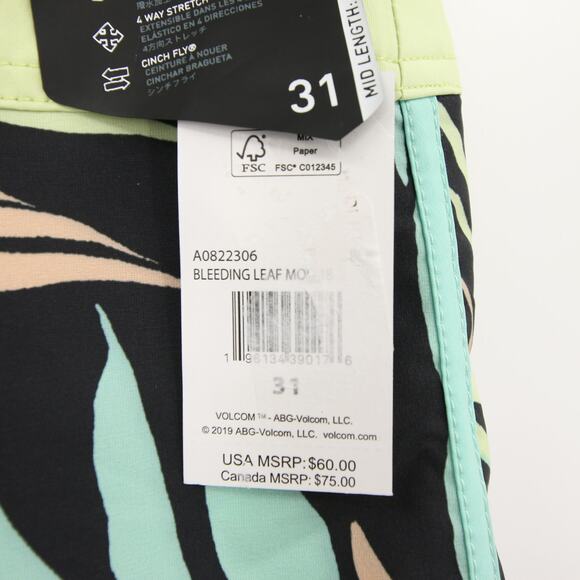 Volcom Swim Trunks Boardshorts Peach Palm Leaf Print 4 Way Stretch Size 31 NWT - Picture 10 of 14